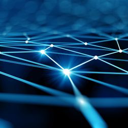 Blue virtual technology background with lines and grids